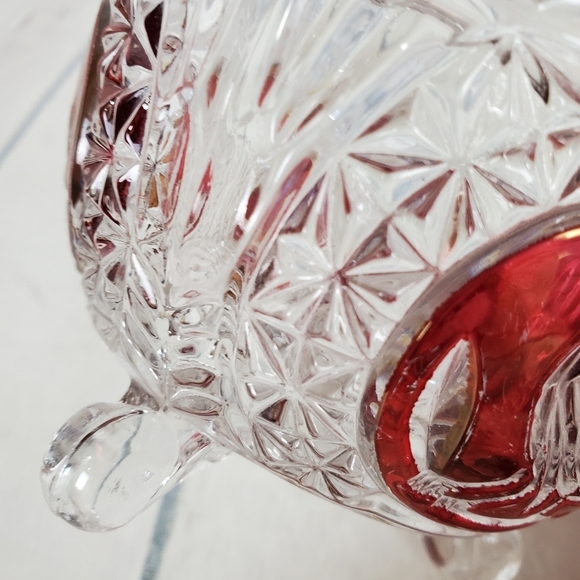 Vintage German Hofbauer Byrdes Bird Ruby Flashed Crystal Footed Candy Dish - Picture 6 of 10